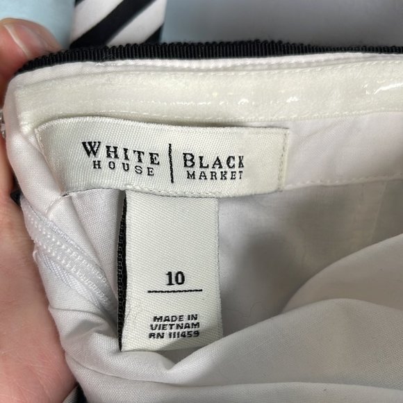 White House Black Market Strapless Halter Dress Black White Stripe Midi Size 10 - Picture 7 of 10